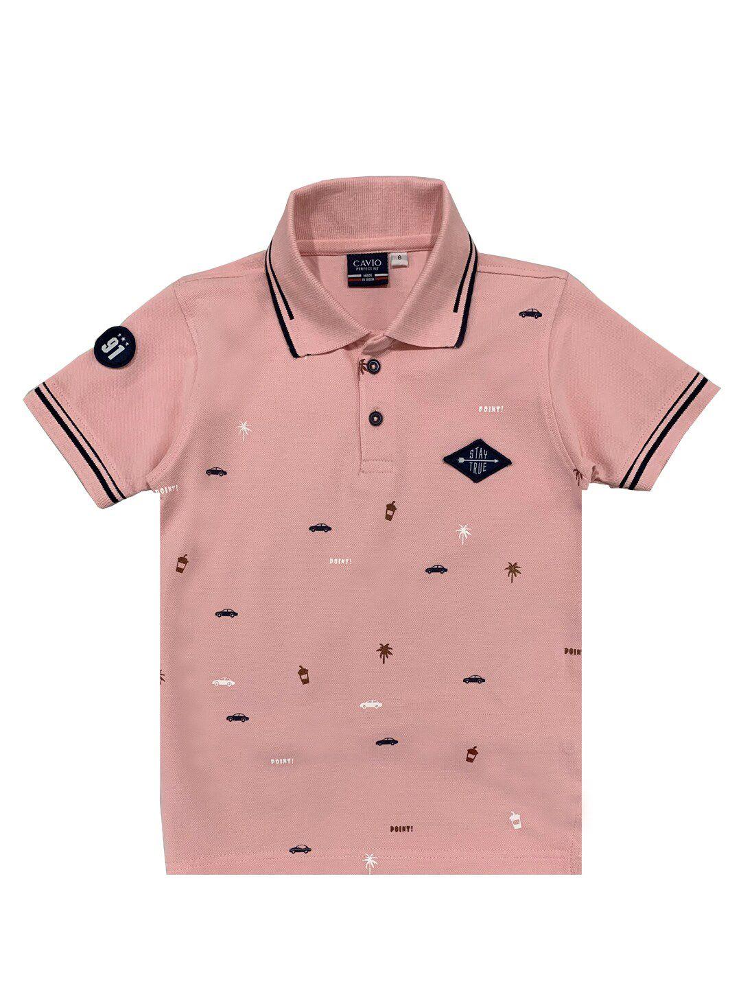 cavio boys pink printed polo collar t-shirt