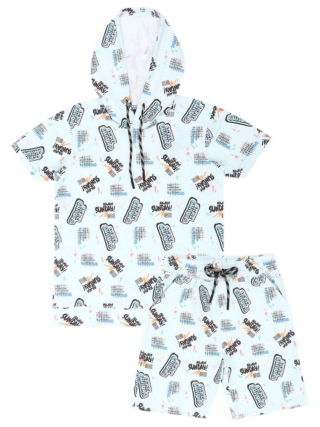 cavio boys printed hooded pure cotton t-shirt with shorts