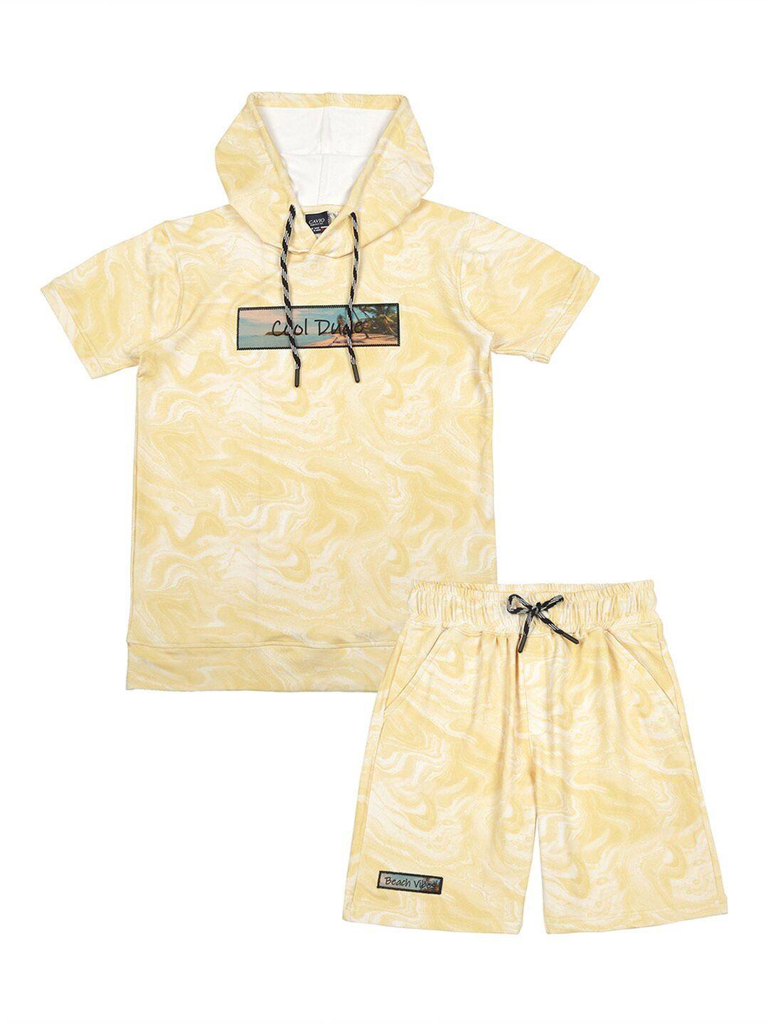 cavio boys printed hooded t-shirt with shorts set