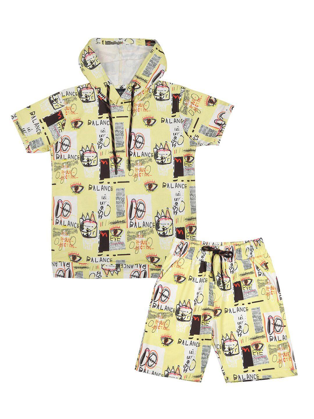 cavio boys printed hooded t-shirt with shorts set