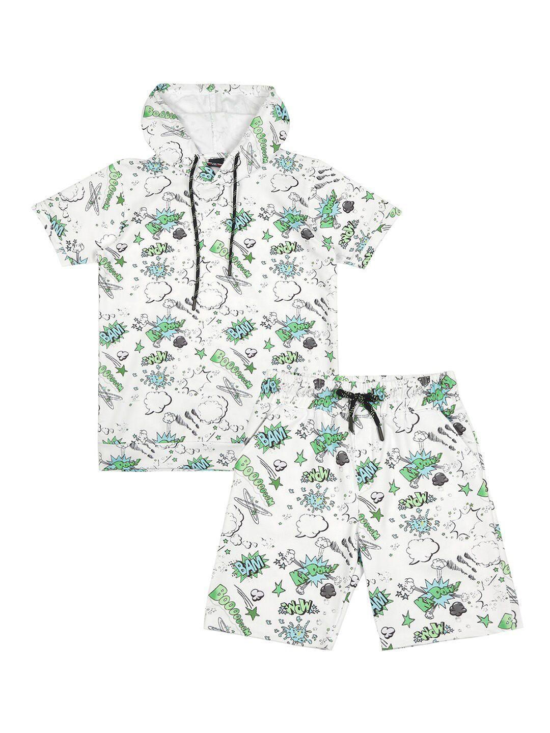 cavio boys printed hooded t-shirt with shorts set