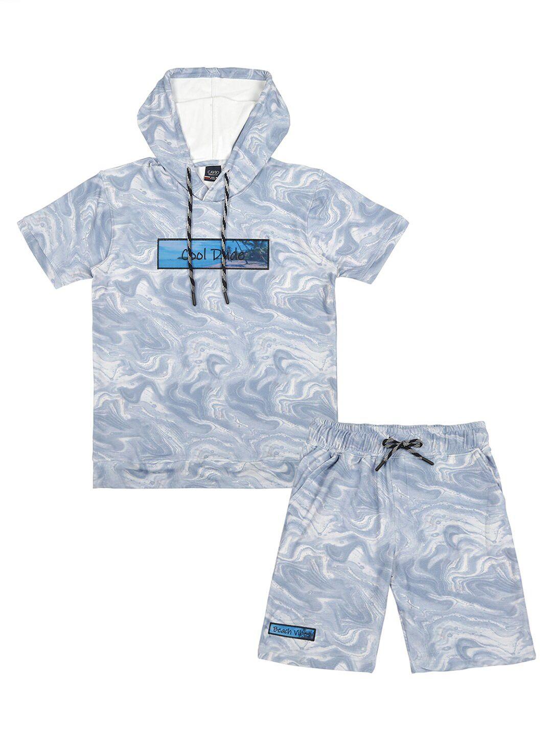 cavio boys printed hooded t-shirt with shorts set