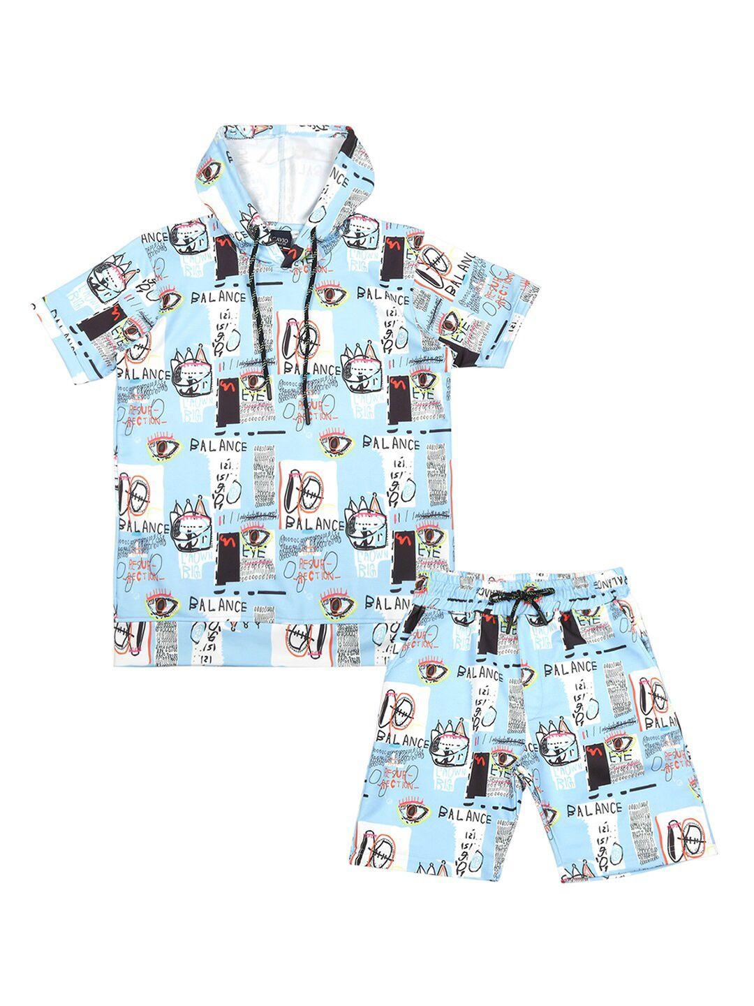 cavio boys printed hooded t-shirt with shorts