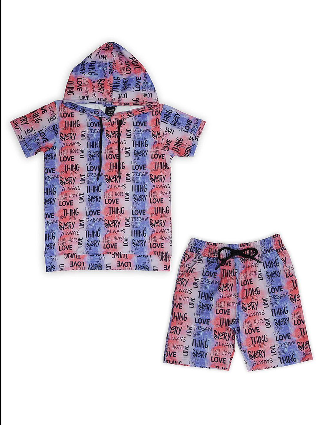 cavio boys printed hooded t-shirt with shorts