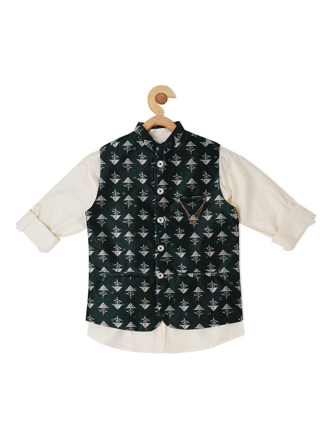 cavio boys printed nehru jacket with shirt