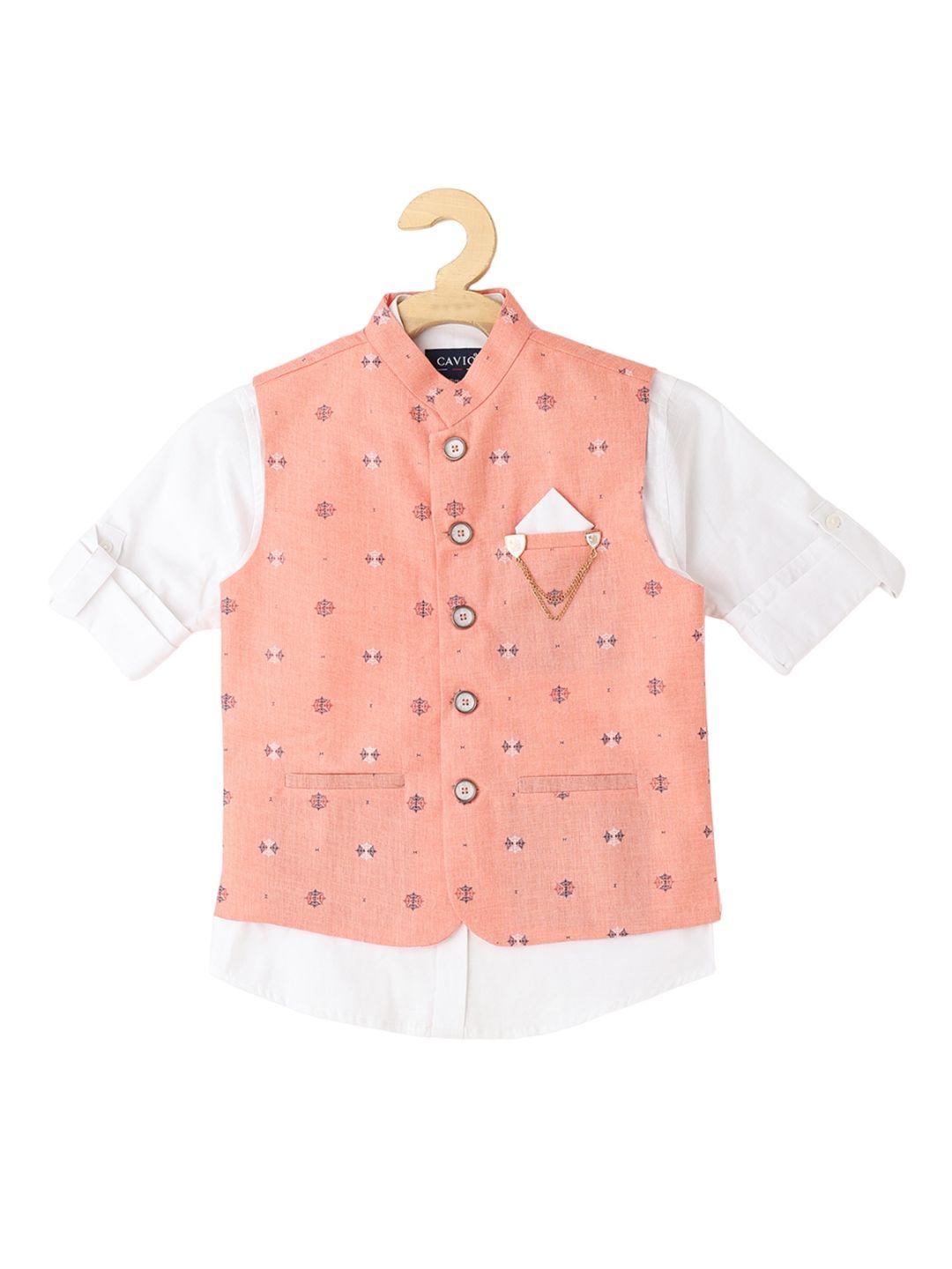 cavio boys printed nehru jacket with shirt