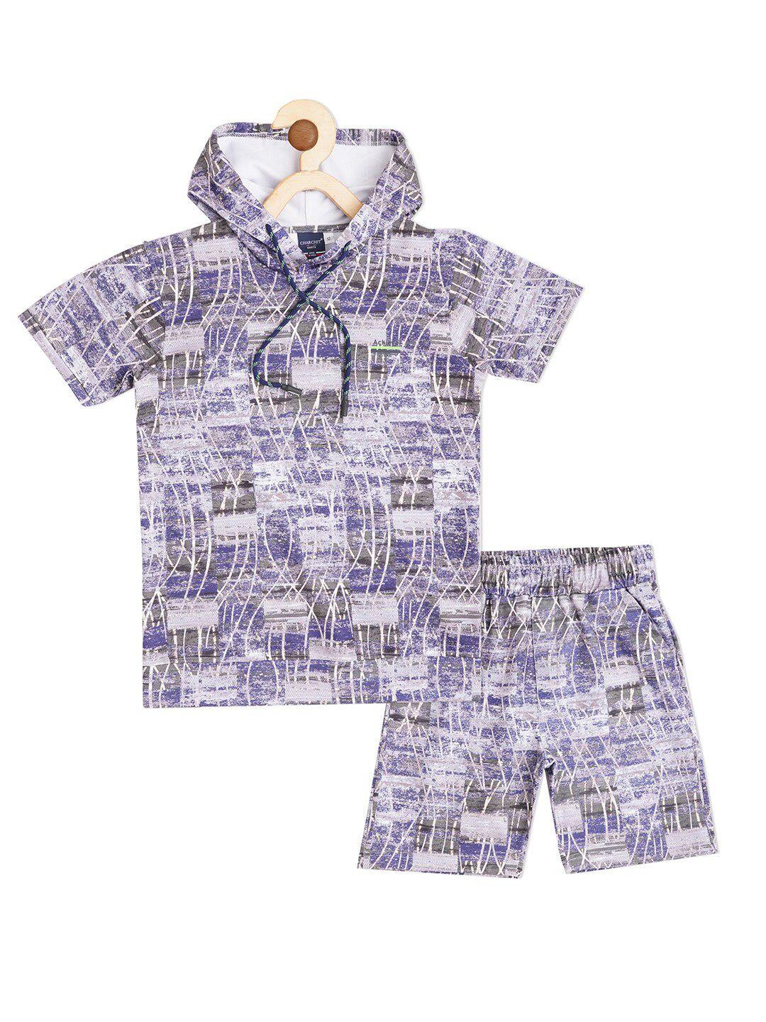 cavio boys printed pure cotton hooded t-shirt with shorts
