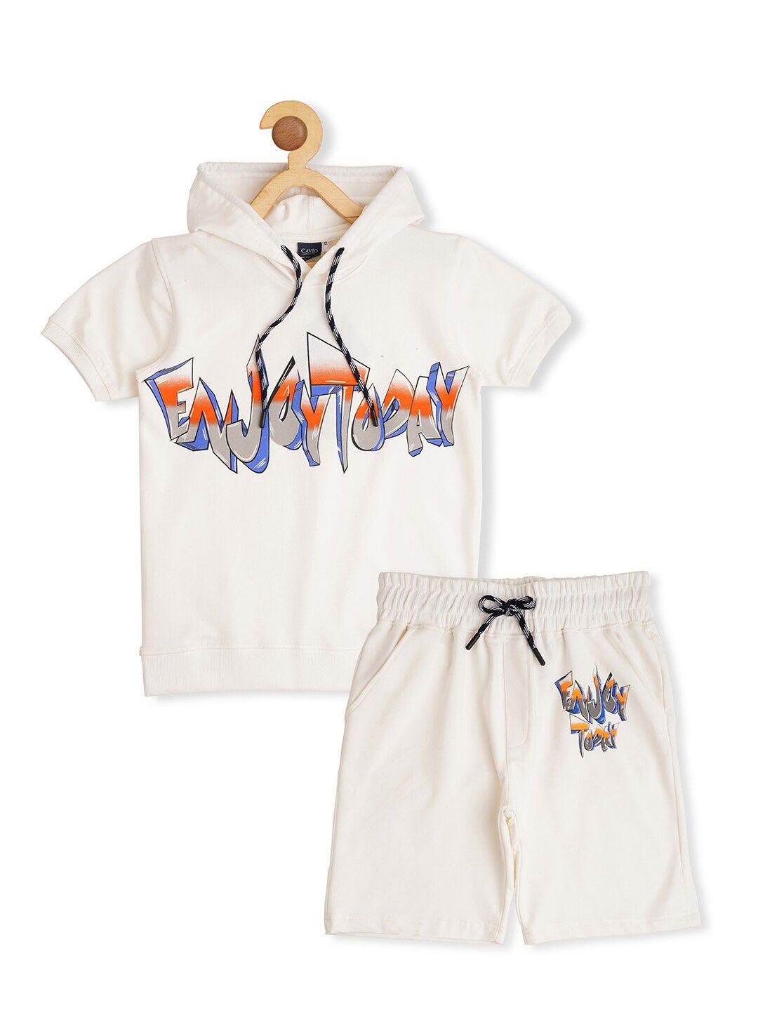 cavio boys printed pure cotton hooded t-shirt with shorts
