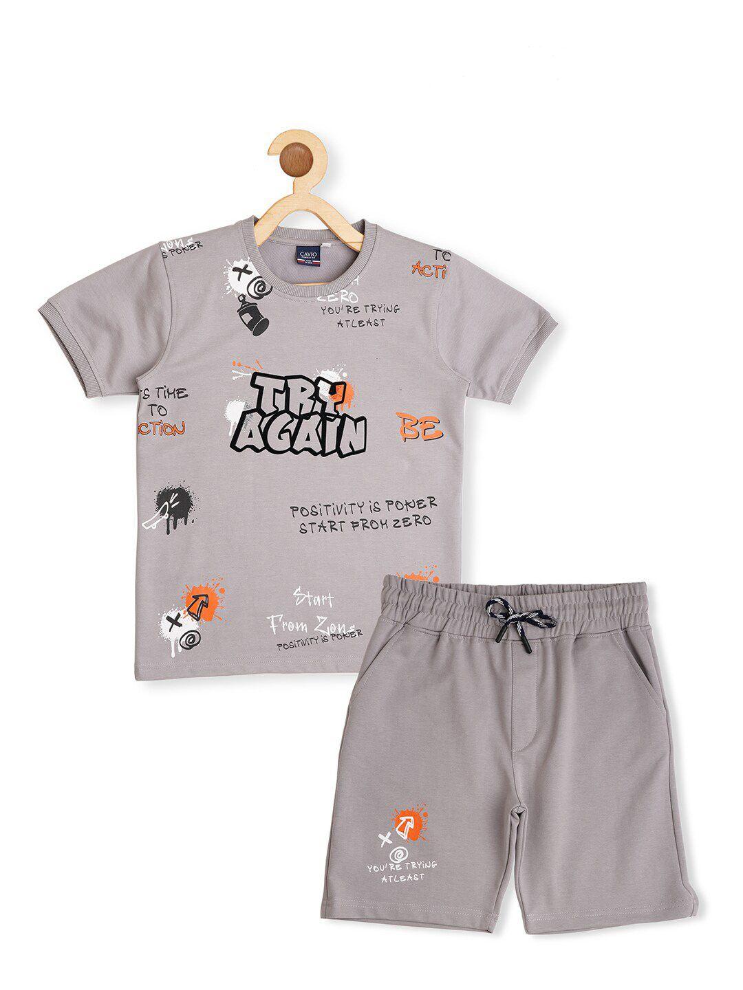 cavio boys printed pure cotton t-shirt with shorts