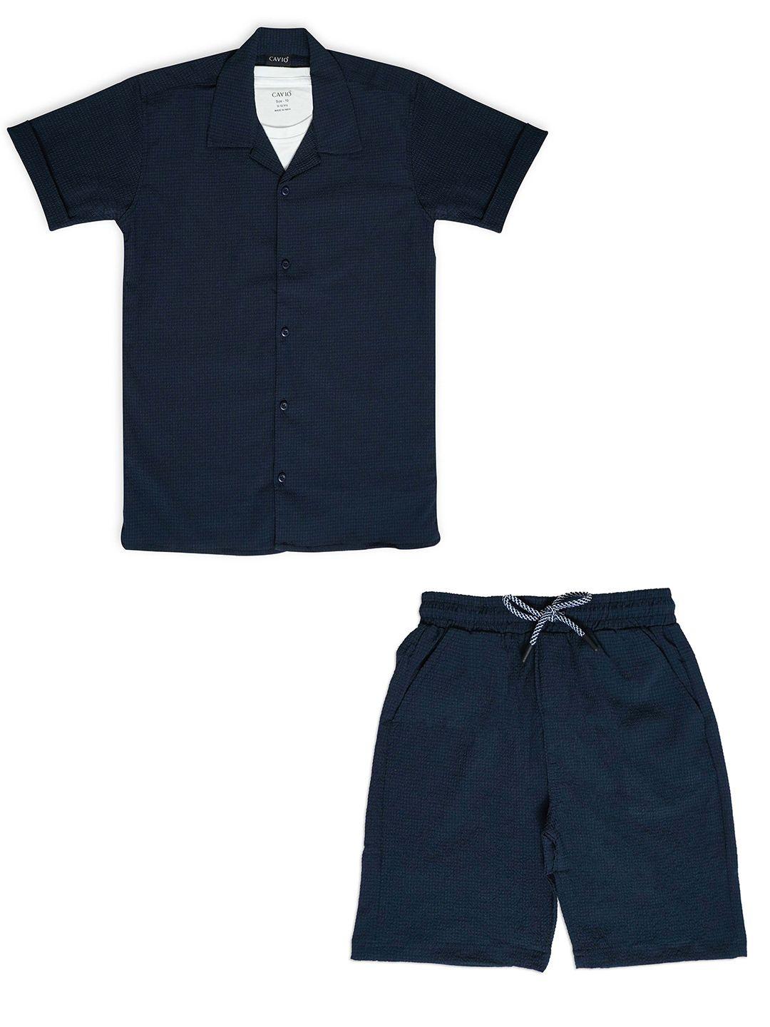 cavio boys pure cotton shirt with shorts & t-shirt