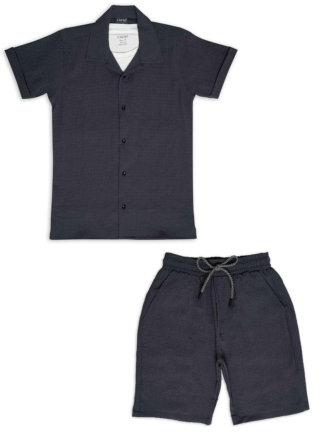 cavio boys pure cotton shirt with shorts & t-shirt