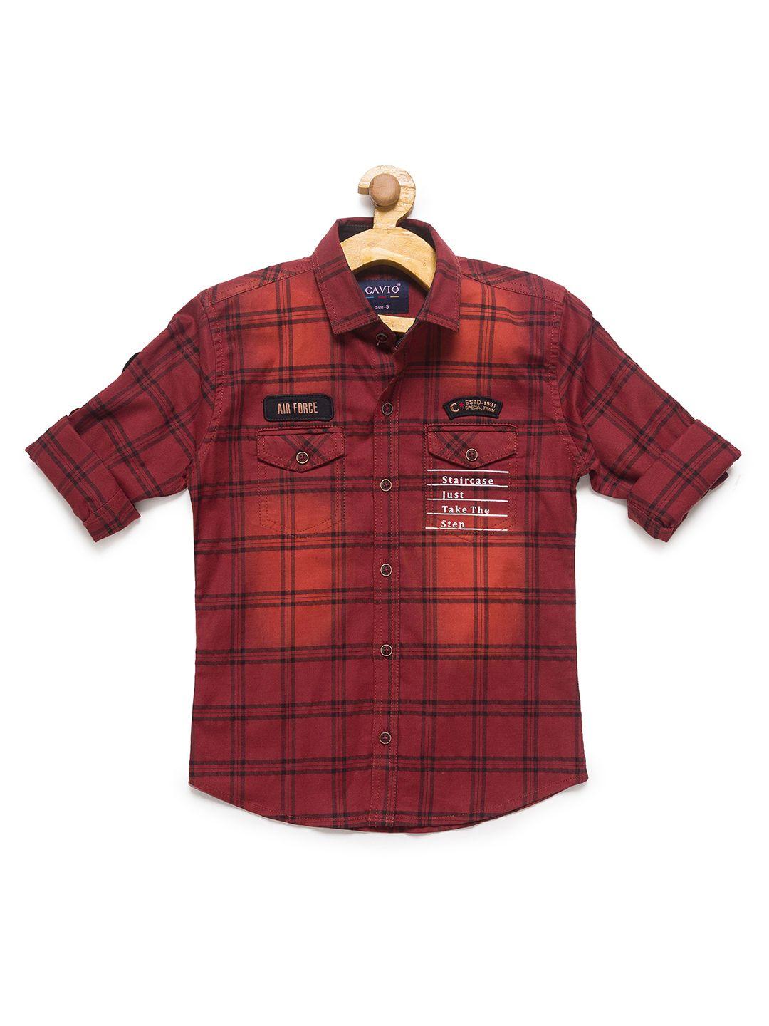 cavio boys rust tartan checks checked casual shirt