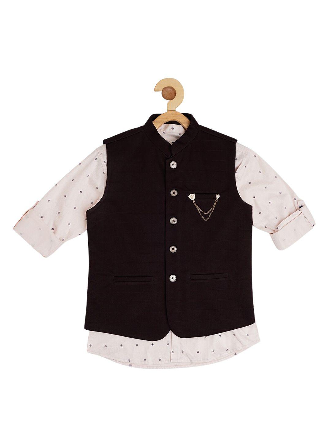 cavio boys self checked nehru jacket & printed shirt