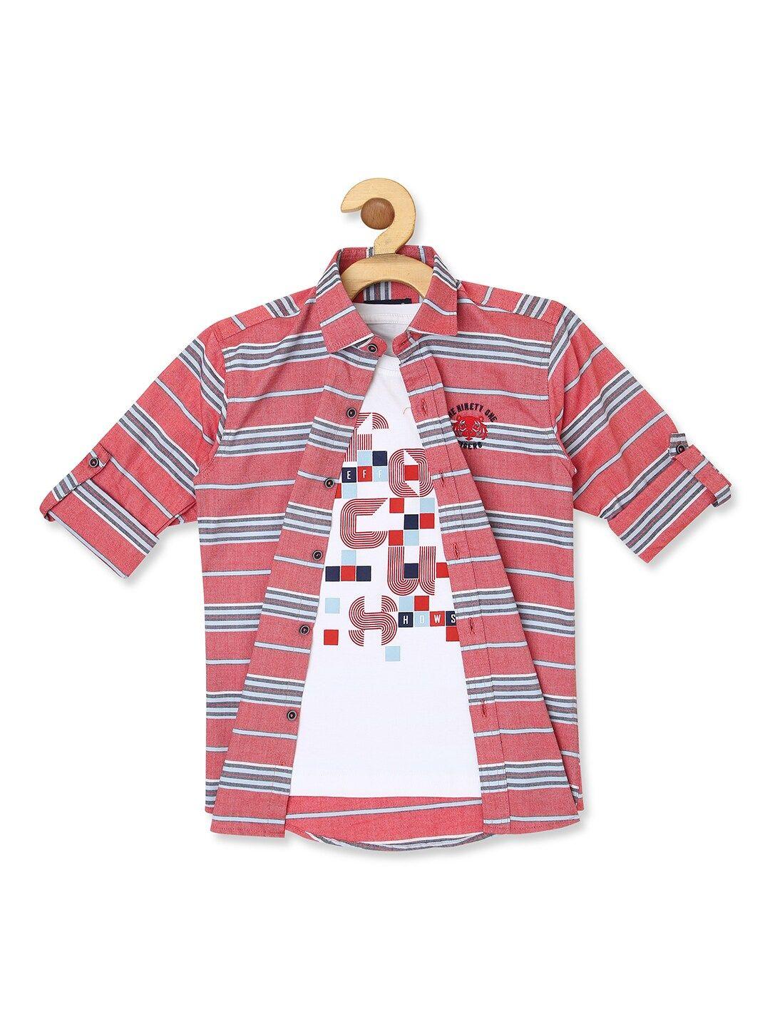 cavio boys striped comfort casual pure cotton shirt with t-shirt