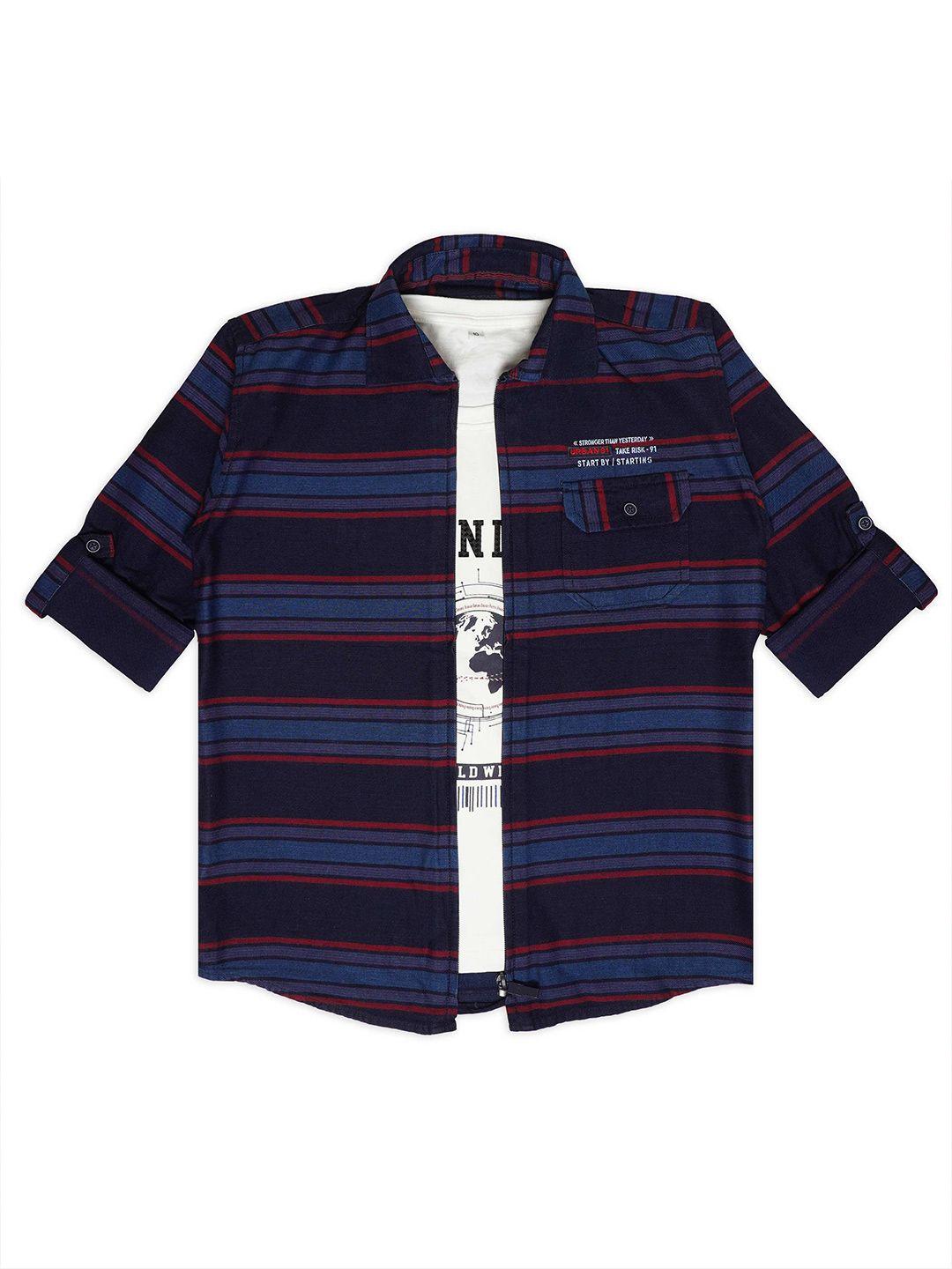 cavio boys stripes cotton comfort spread collar straight casual shirt comes with t-shirt