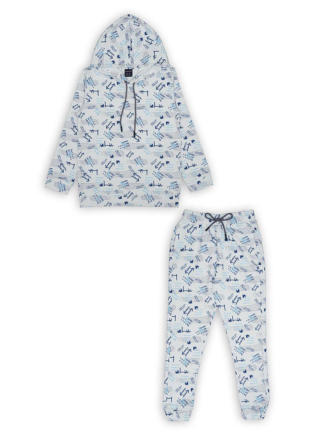 cavio boys typography printed hooded pure cotton t-shirt with pyjamas