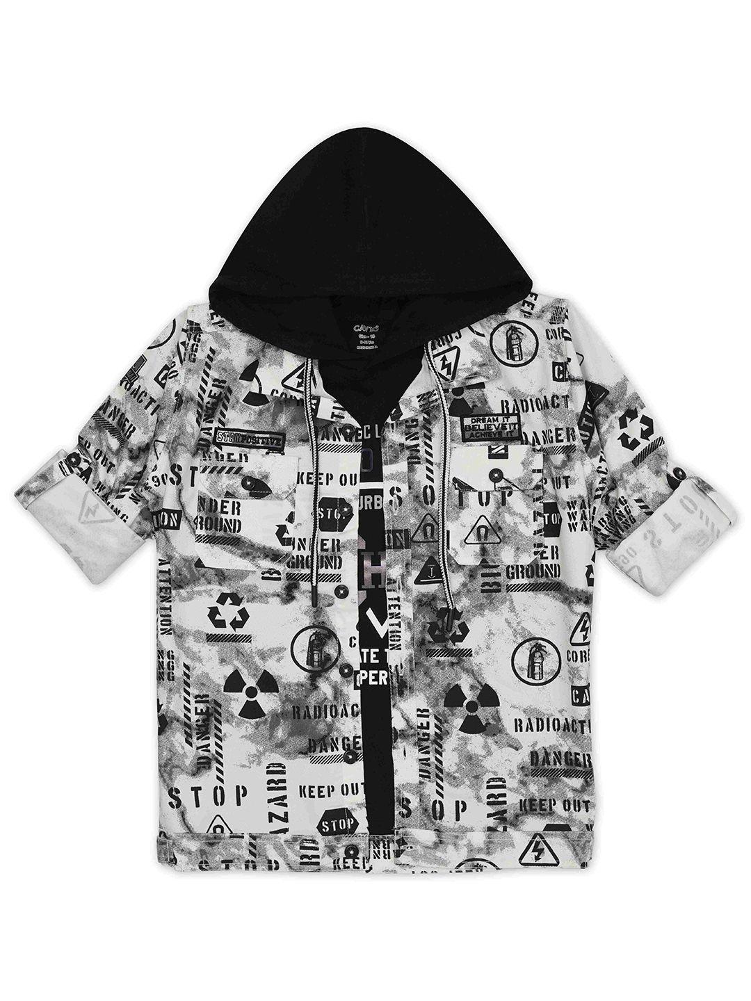 cavio boys typography printed roll-up sleeves cotton casual shirt