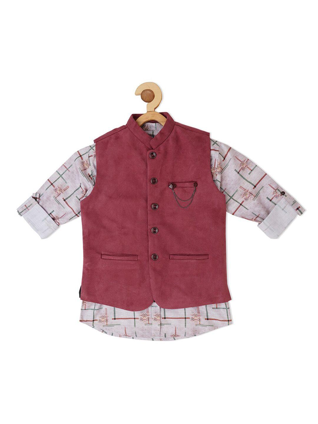 cavio boys velvet nehru jacket with printed shirt