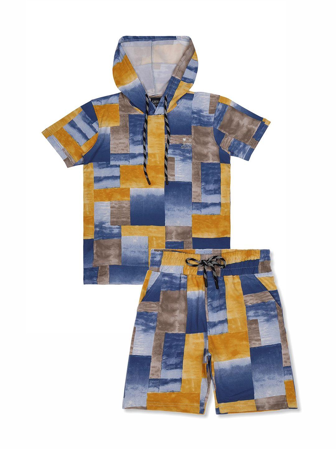 cavio boys yellow & blue printed t-shirt with shorts