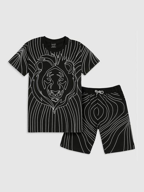 cavio kids black printed t-shirt with shorts