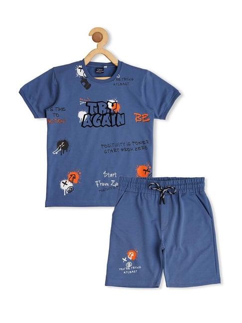 cavio kids blue cotton printed t-shirt set