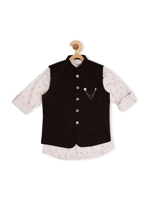 cavio kids brown & white cotton regular fit shirt set