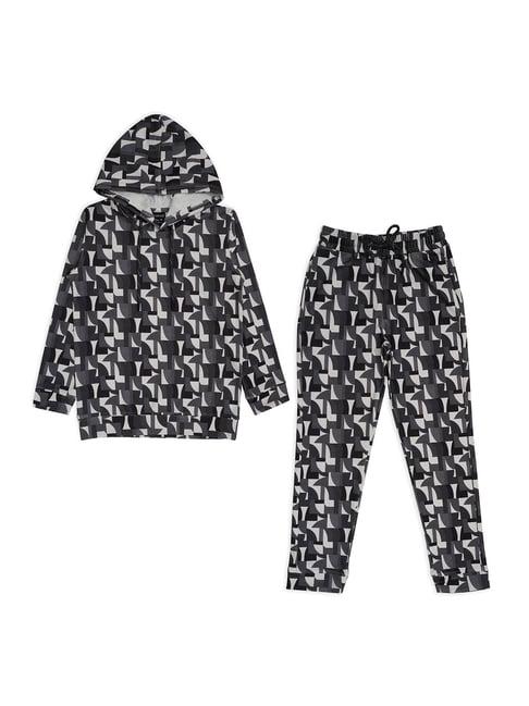 cavio kids dark grey printed sweatshirt with trackpants