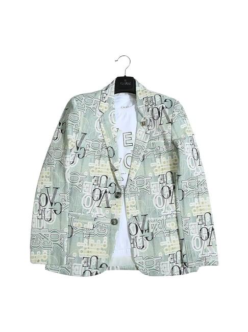 cavio kids green printed full sleeves t-shirt with blazer