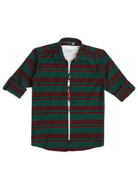 cavio kids green striped full sleeves zipper shirt with t-shirt