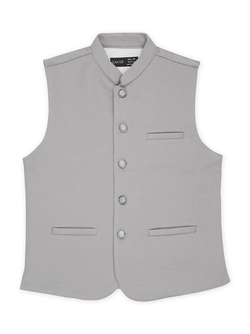 cavio kids grey solid nehru jacket