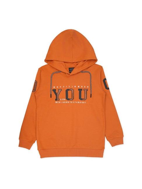 cavio kids orange printed full sleeves hoodie