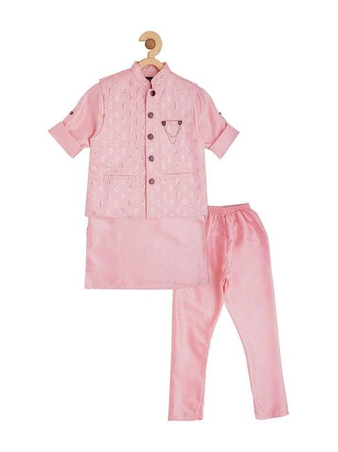 cavio kids pink embroidered full sleeves kurta set