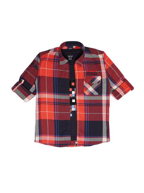 cavio kids red & black checks full sleeves shirt with t-shirt