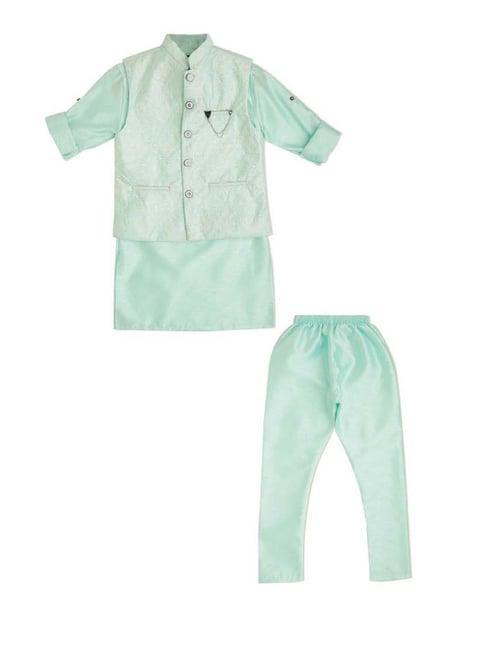 cavio kids sea green cotton embroidered full sleeves kurta set