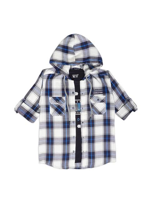 cavio kids white & navy checks full sleeves shirt with t-shirt