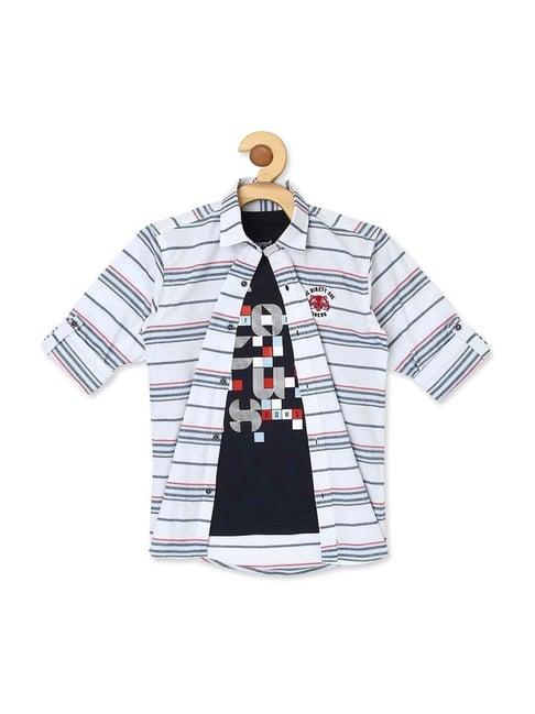 cavio kids white & navy cotton striped full sleeves shirt set