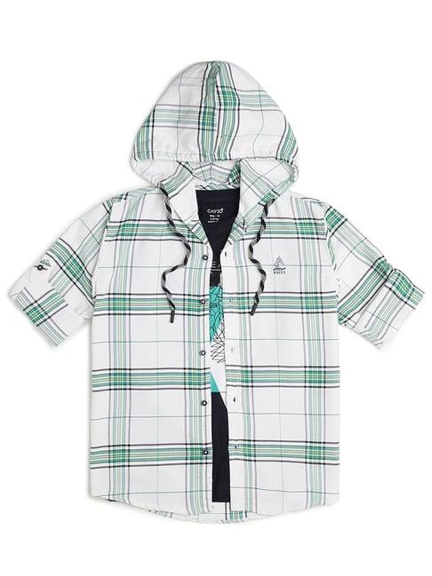 cavio kids white checks full sleeves shirt with t-shirt