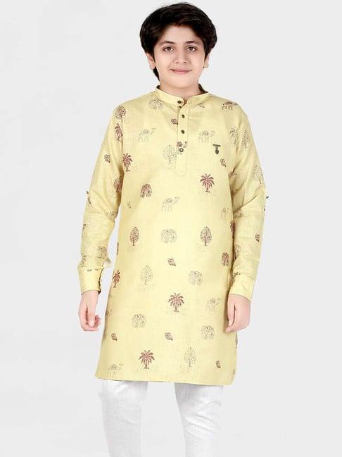 cavio kids yellow & white cotton printed full sleeves kurta set