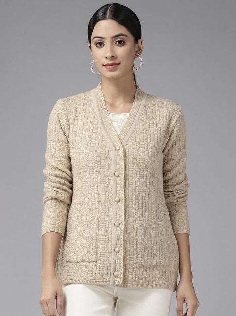 cayman beige woolen cable knit cardigan