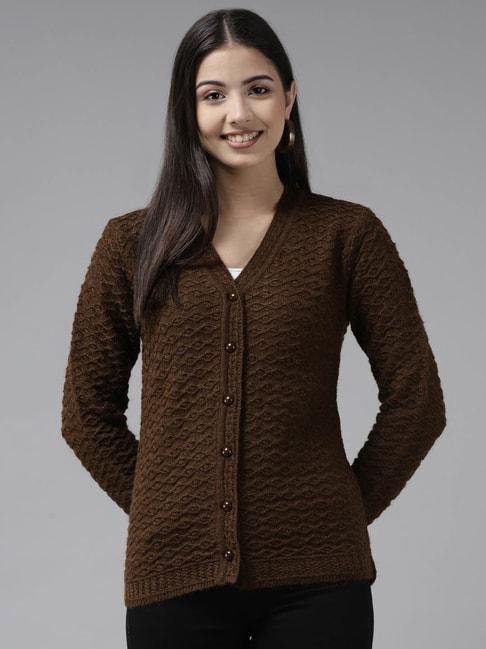 cayman brown wool self design cardigan