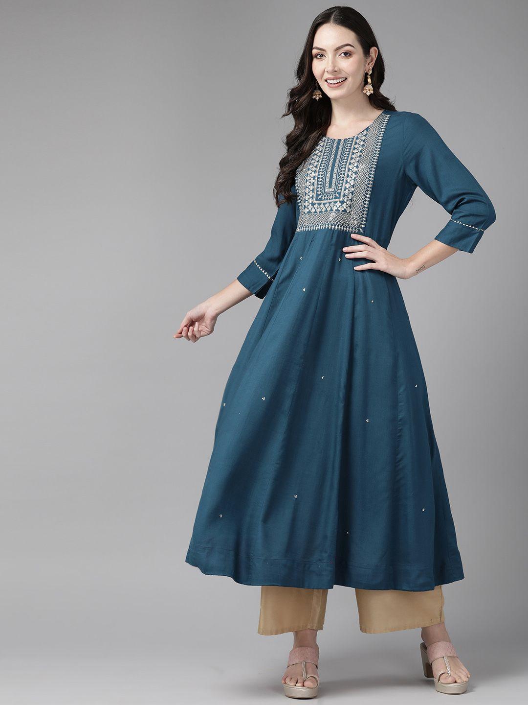 cayman ethnic motifs embroidered sequinned pure cotton kurta