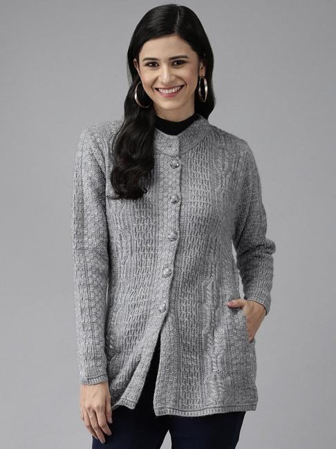 cayman grey woolen textured longline cardigan
