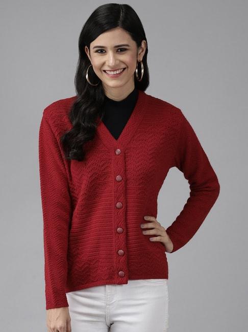 cayman red woolen textured cardigan