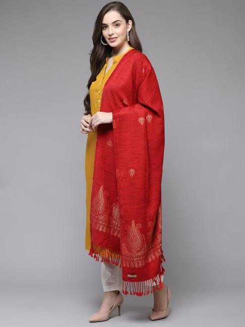 cayman red woven pattern shawl