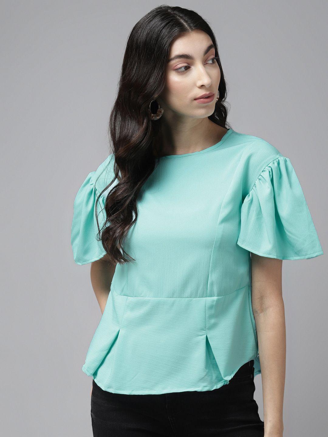 cayman turquoise blue solid flared sleeves a-line top