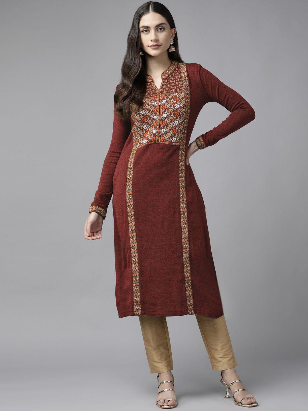 cayman women ethnic motifs woven design knitted woolen kurta