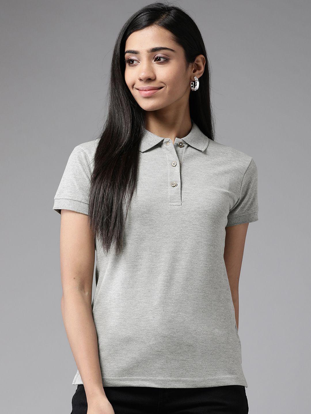 cayman women grey melange polo collar t-shirt