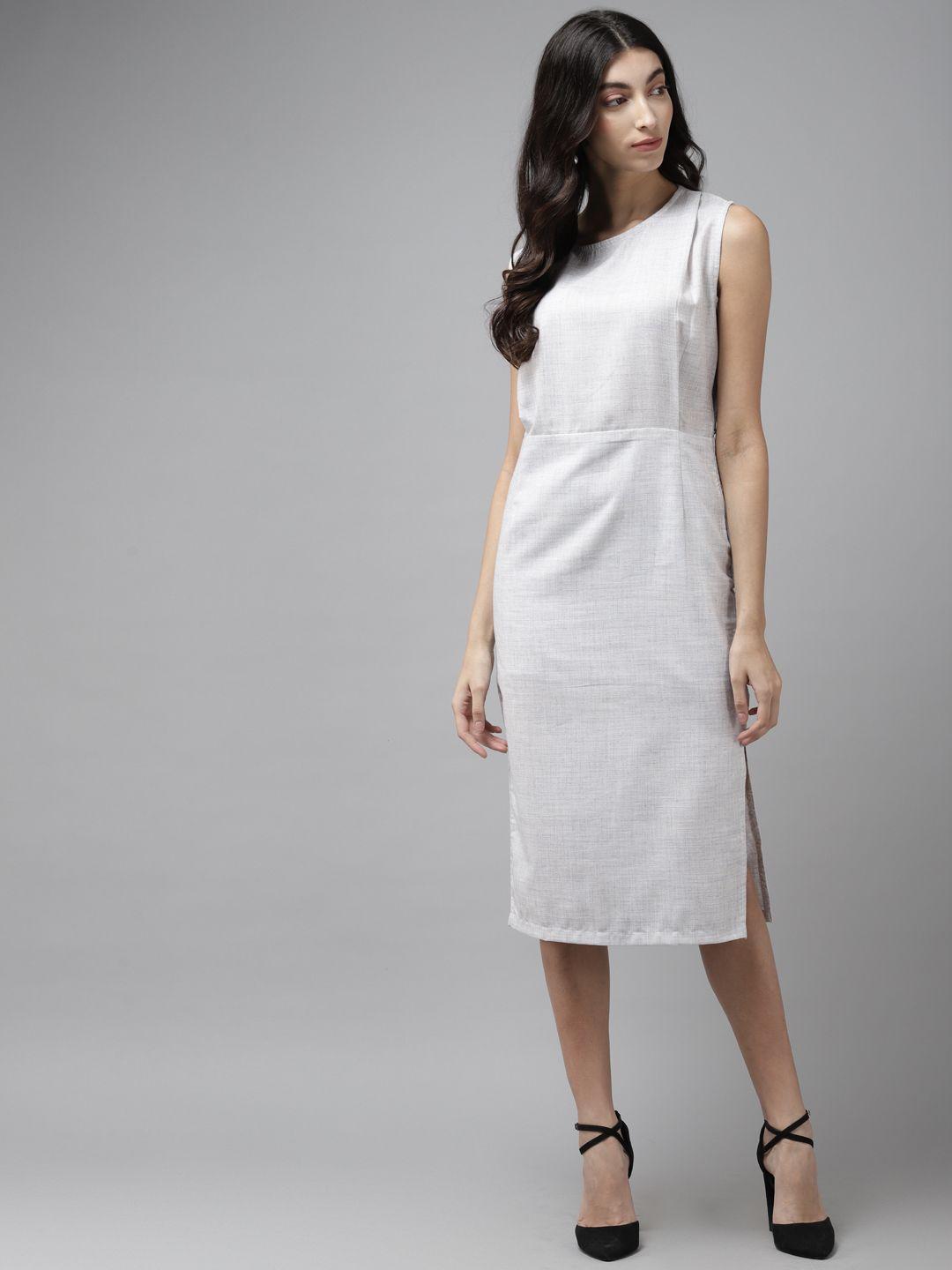 cayman women grey melange solid cotton sheath dress