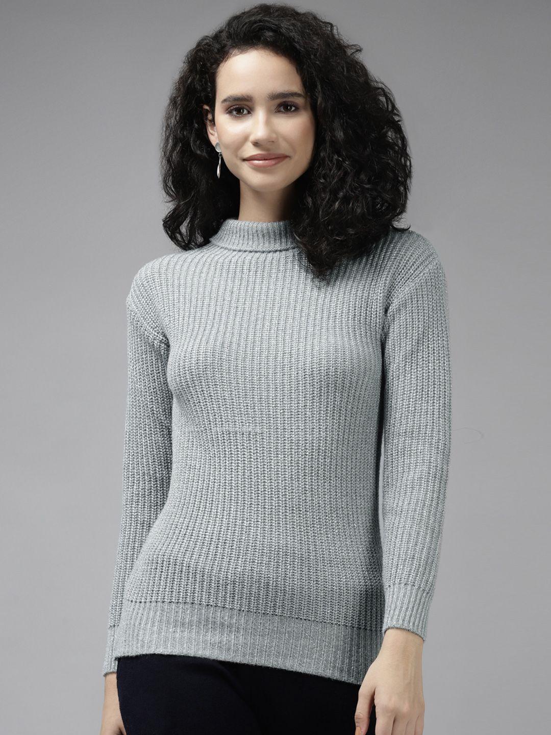cayman women grey ribbed wool pullover