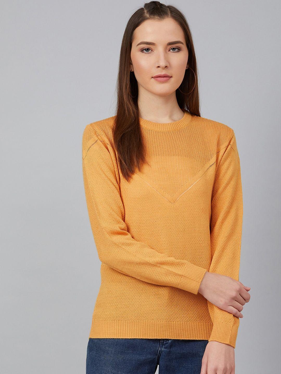 cayman women mustard yellow solid acrylic pullover sweater